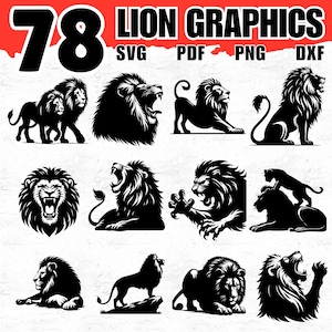 78 Lion Svg Dxf Png Pdf Bundle for Cricut Crafts, King of the Jungle Silhouette Cut Files for Shirts, Stickers, Tumblers, and Bold Designs