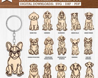 200 Breeds Sitting Dog Keychain SVG Bundle | Dog Ornament, Laser Cut Files for Glowforge, XTool, Omtech, CNC Engraving, Custom Pet Name Tags