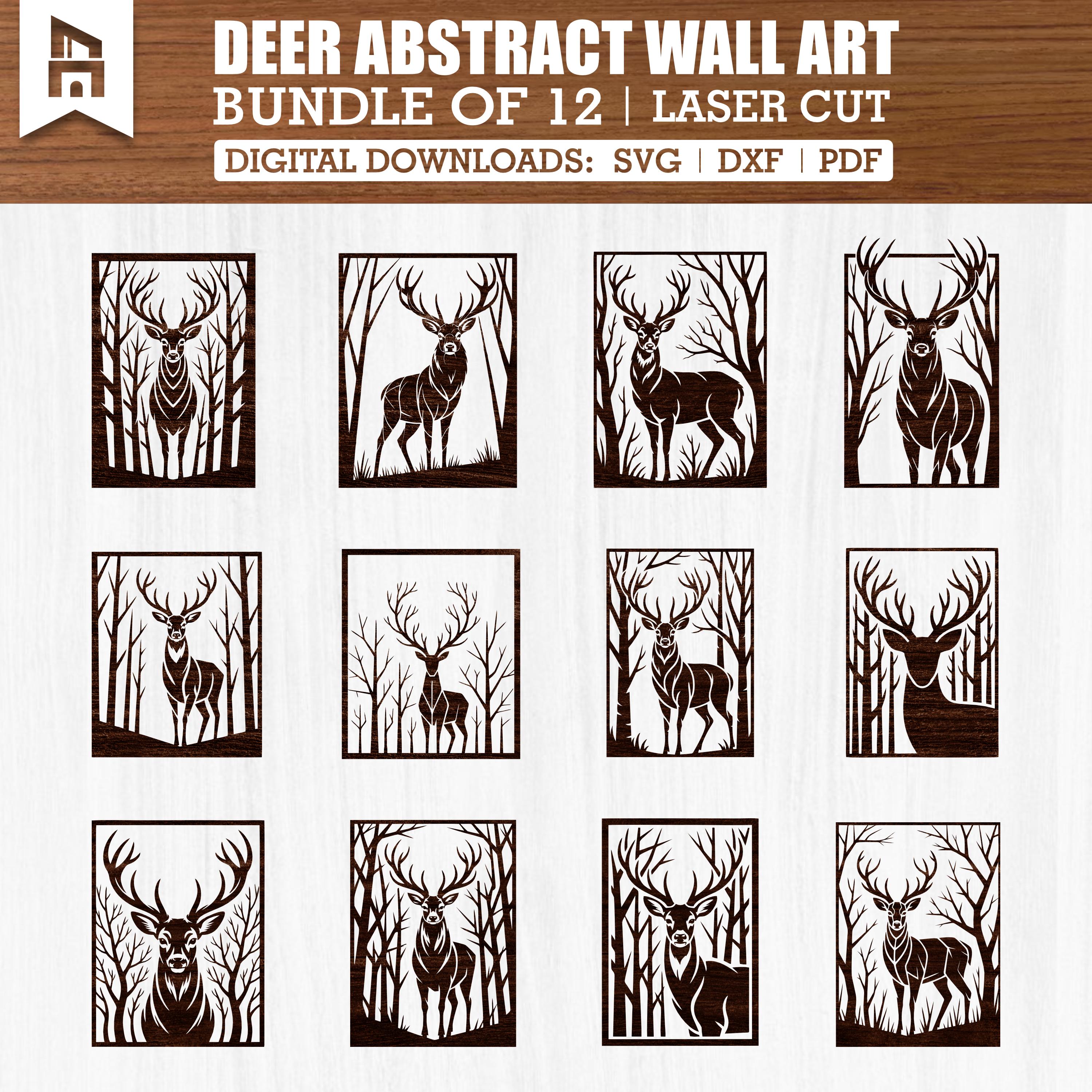 12 Forest Deer Wall Art SVG Bundle | Laser Cut Files for Glowforge ...