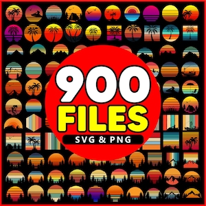 300 Retro sunset bundle svg - Retro Svg, Vintage Sunset svg, Rainbow Svg, Retro Sunset Clipart, Cut File, Svg File for Cricut