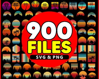 300 Retro sunset bundle svg - Retro Svg, Vintage Sunset svg, Rainbow Svg, Retro Sunset Clipart, Cut File, Svg File for Cricut