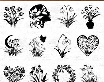 68 Schneeglöckchen Wildblumen SVG Bundle für Cricut und Laser Cut, Blumen Silhouette PNG Pdf Designs für Frühlingshandwerk und DIY Dekor Projekte