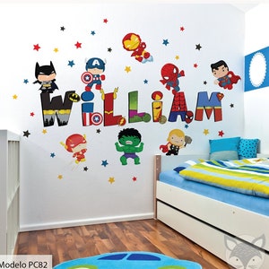 Superhero wall decal, superhero letters, superhero alphabet, avengers age of ultron, marvel champions, custom name vinyl decal, name sign