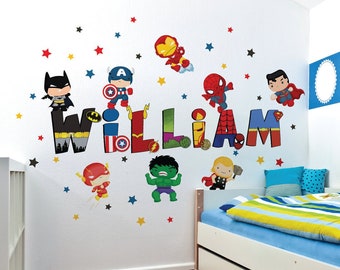 Superhero wall decal, superhero letters, superhero alphabet, avengers age of ultron, marvel champions, custom name vinyl decal, name sign