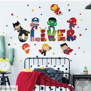 Personalized Superhero Wall Decals - Custom Name Vinyl Stickers with Spider-Man, Hulk, and More - Kids Room Decor, marvel wall decal