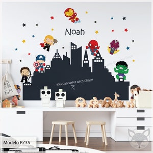 Superhero wall decal, Superhero background, superhero fabric, avengers age of ultron, superhero bedroom, chalkboard sticker PZ35