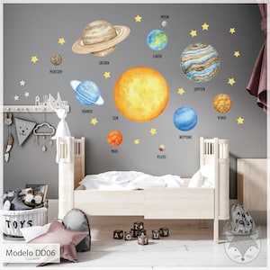 Sonnensystem-Wandaufkleber für Kinder, Weltraum-Wandaufkleber, Planeten-Wandaufkleber, Sonnensystem-Wandkunst, Planeten-Aufkleber, Montessori-Materialien,