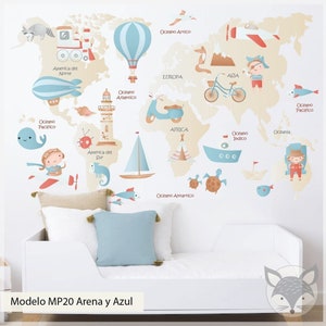 Dierlijke wereldkaart, wereldkaart muur sticker, kinderen wereldkaart afdrukken, wereldkaart muur sticker, kinderdagverblijf wereldkaart, MP20