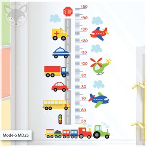 Autocollant de tableau de croissance des transports, règle de hauteur pour enfants, autocollant mural pour chambre de garçons, peinture murale de voiture et d'avion, art mural amusant pour chambre d'enfant, décoration sur le thème des véhicules