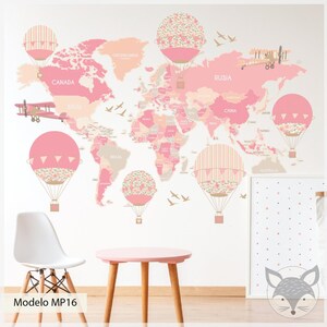 Weltkarte mit Ländern, Kinderzimmer Weltkarte, Weltkarte Wandtattoo, TierWeltkarte, Weltkarte Wallpaper, Weltkarte Sticker, Spanisch, MP13