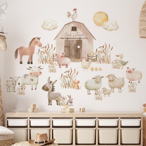 Farm Animals Wall Decal - Barnyard Scene for Kids Room - Adorable Cow, Horse, Pig, Sheep, and Chicken Stickers - Rustic Nursery Wall decal