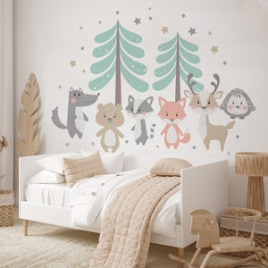 Jungle wall decal animal safari stickers forest wallpaper jungle nursery decor girl room scandinavian wallpaper bear fox decor NOR18