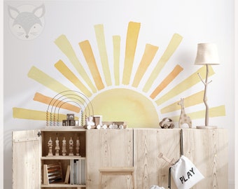 Watercolor sun, Rising sun wall decal, watercolor sun, sun wall decal, half sun wall decal, blush nursery decor, nursery decor, acu64