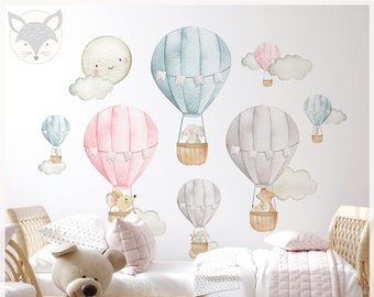 hot air balloon nursery, Hot air balloons wall decal, hot air balloon wallpaper, watercolor animals decal, nursery decor, ACU61