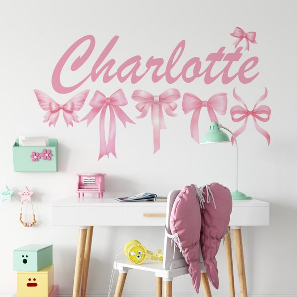 Coquette room decor, coquette custom name, teen girls room decor, bow stickers, coquette aesthetic, room decor aesthetic teen girls pink bow