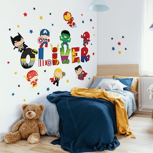Superhero name, Superhero wall decal, superhero bedroom decor, custom name decal, avengers age of ultron, marvel champion, superhero nursery
