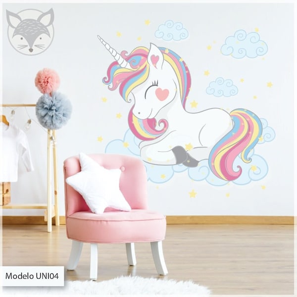 unicorn wall decal, unicorn wall sticker, unicorn wall decor, unicorn wallpaper, unicorn baby nursery, nursery decor, Unicorn Birthday UNI04