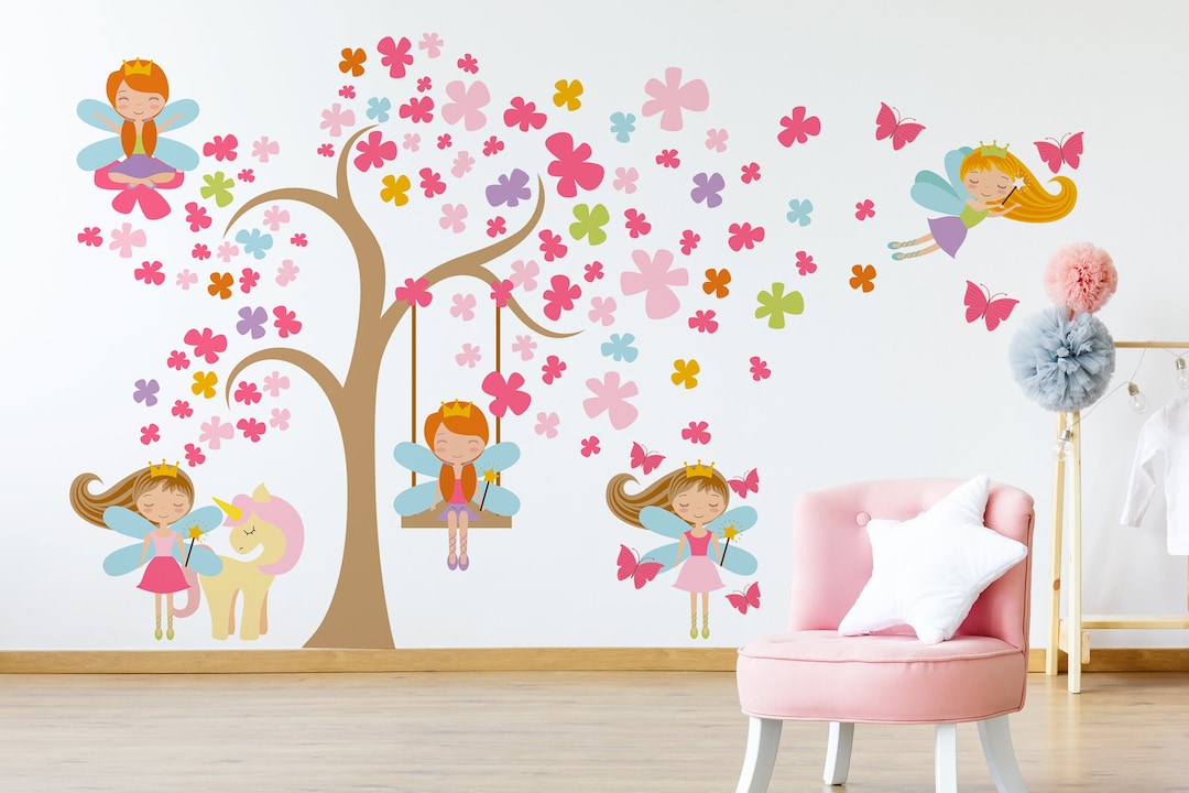 Fairy Wall Decal and Tree Wall Decal Nursery, Fairy Garden Decor With ...