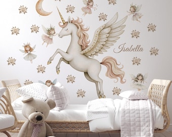 Unicorn Wall Decal Personalized, Fairy Theme Nursery Decor, Boho Unicorn Baby Room Stickers, Custom Name Unicorn Wall Art, Unicorn decor