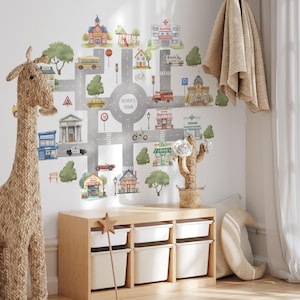 Carte de ville personnalisée, autocollant mural pour baby shower, nom de chambre d'enfant, idée cadeau pour décoration de chambre d'enfant