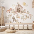 Farm Animals Wall Decal - Barnyard Scene for Kids Room - Adorable Cow, Horse, Pig, Sheep, and Chicken Stickers - Rustic Nursery Wall decal product logo