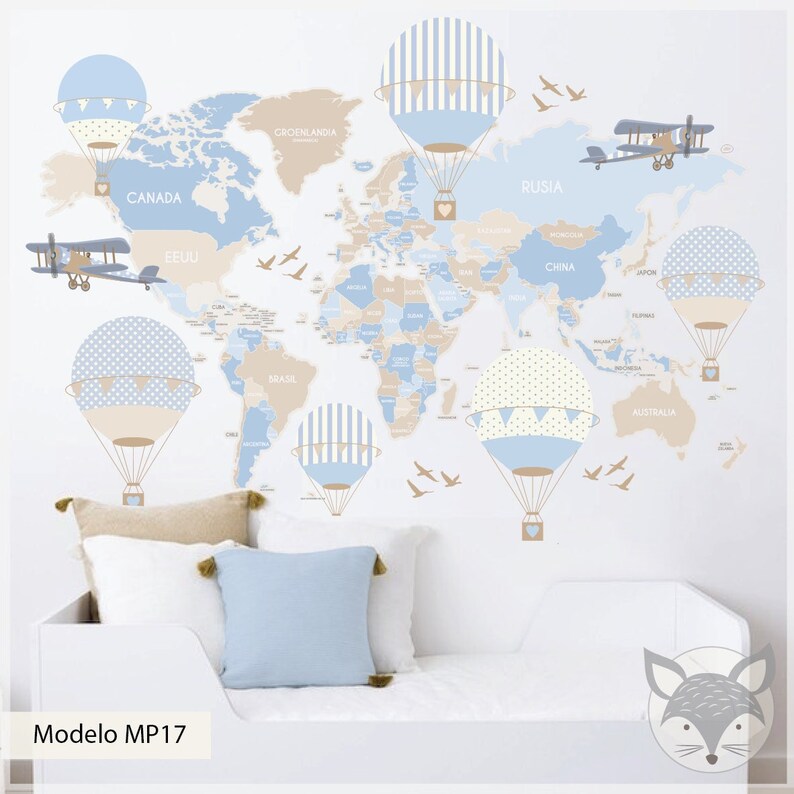 World Map With Countries Nursery World Map World Map Wall Etsy