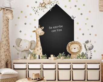 Kreidetafel-Wandtattoo fürs Kinderzimmer, Safari-Tiere-Tafel fürs Kinderzimmer, beschreibbarer Kreide-Vinyl-Wandaufkleber, Montessori-Dekor fürs Babyzimmer