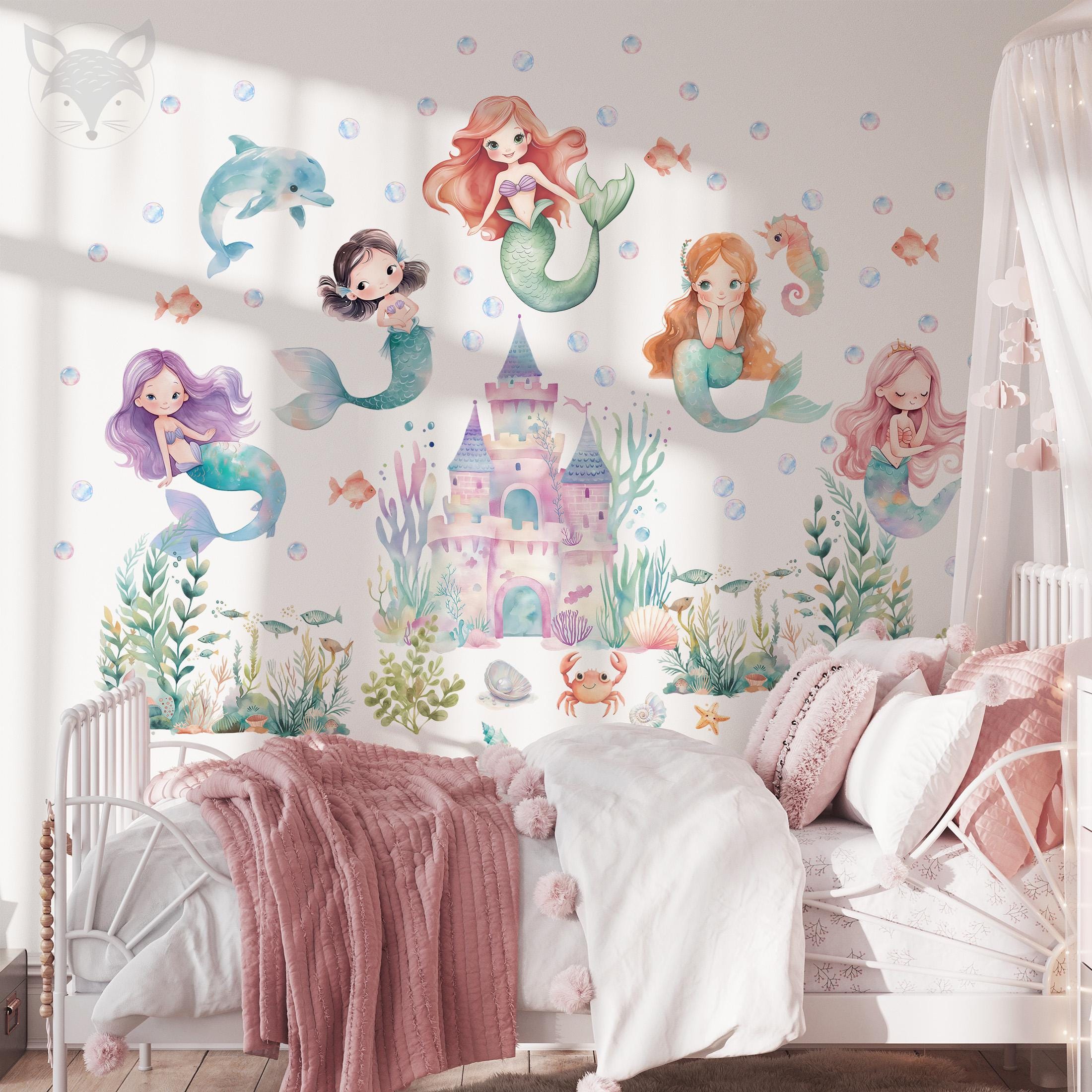 Decalmile Mermaid Unicorn Wall Decals Under The Sea Ocean Fish Wall Stickers Baby Nursery Girls Bedroom Bathroom Wall Decor