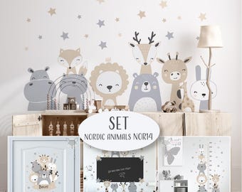Jungle wall decal set, safari decal, animal wallpaper, jungle wallpaper, safari wall decal, jungle decal, scandinavian animals set