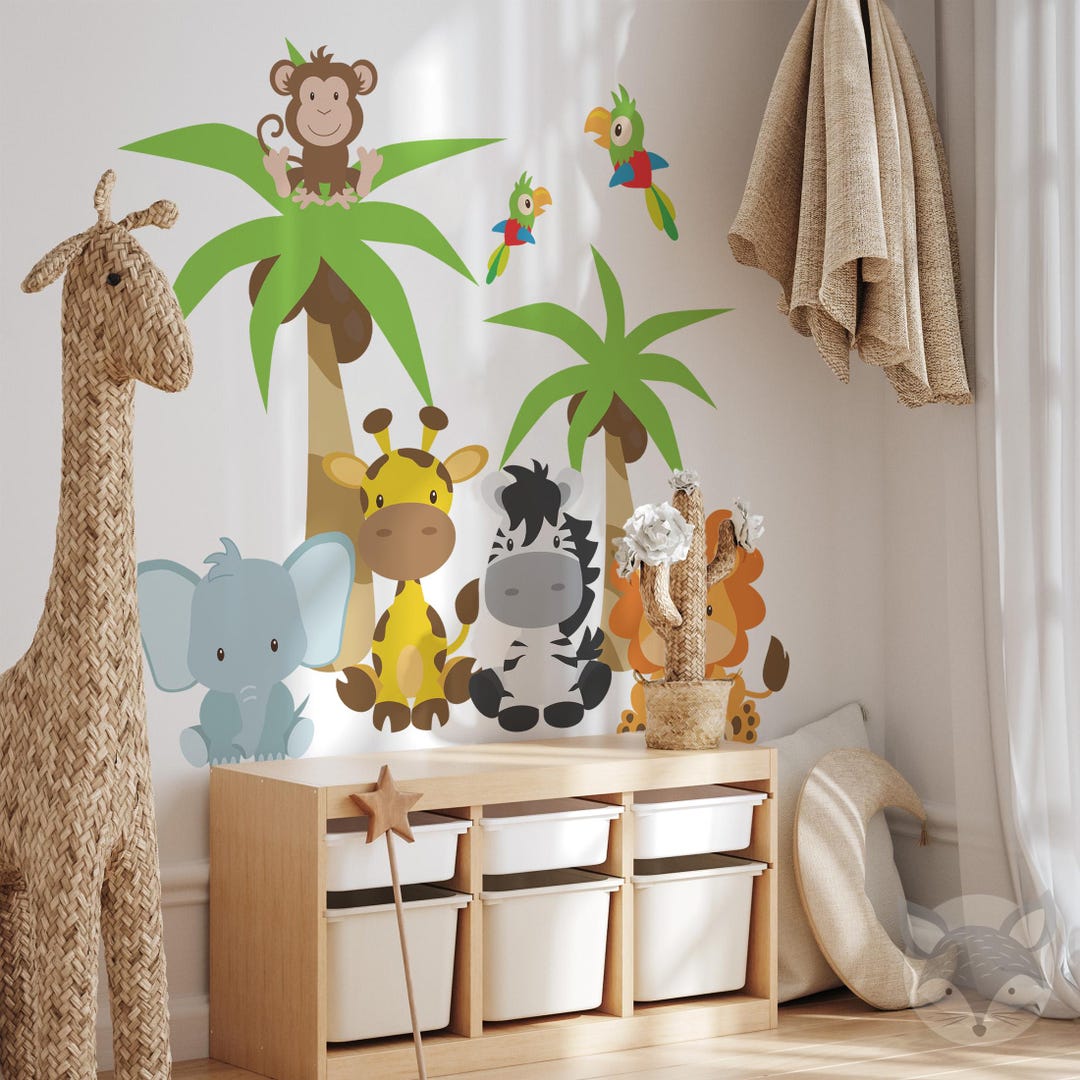 Jungle Safari Wall Decal, Cute Jungle Animals Wall Stickers, Baby Room ...