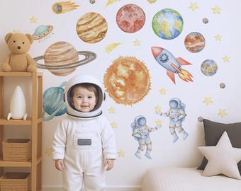子供部屋用宇宙壁デカール、惑星、ロケット、宇宙飛行士、銀河装飾男の子の寝室、宇宙をテーマにした保育園の太陽系壁ステッカー