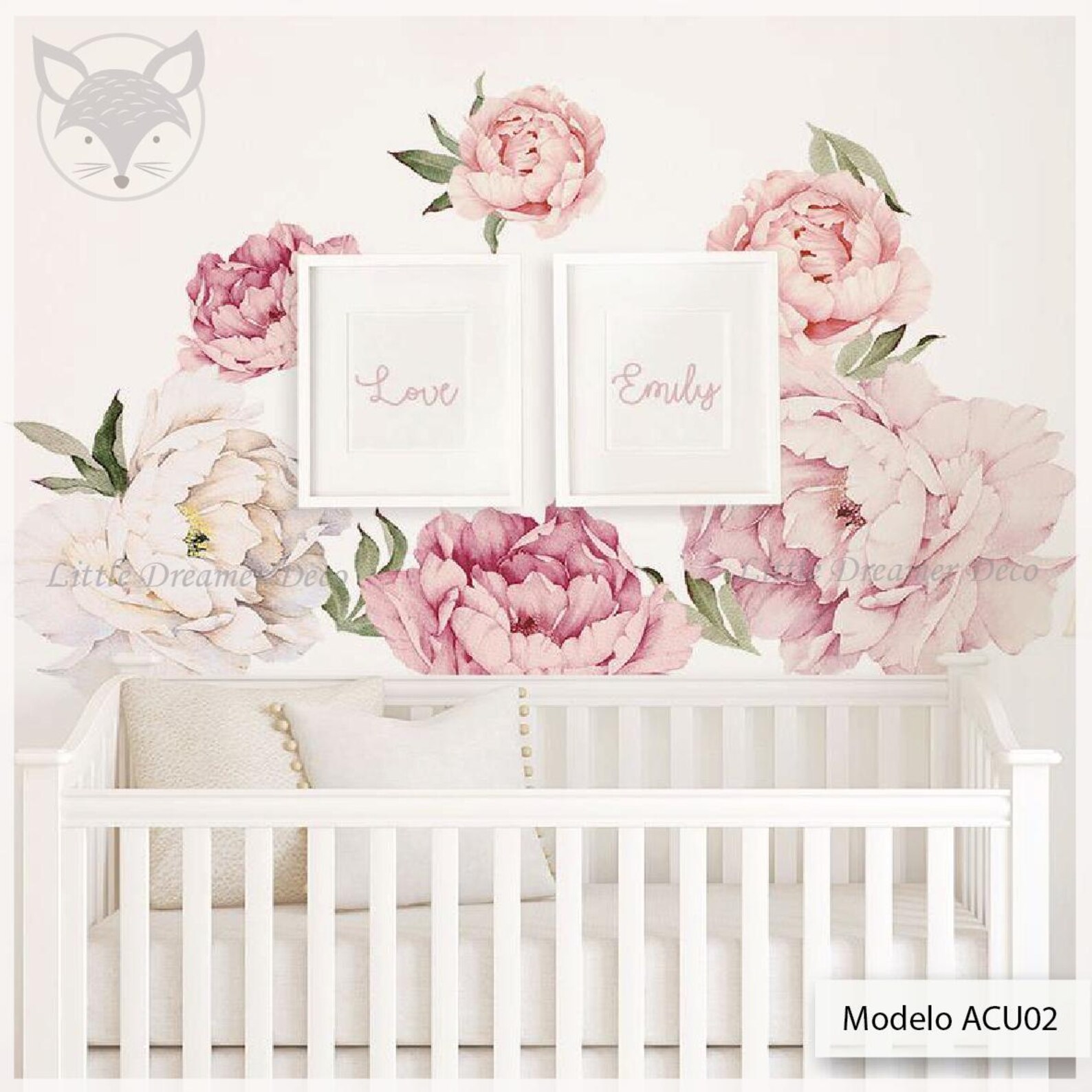 Floral Peony Wall Decal for Nursery | Large Self-adhesive Removable ...