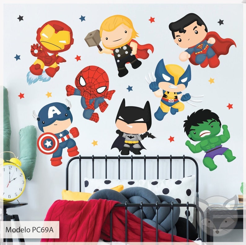 Superhero wall decal, Superhero background, superhero fabric, avengers age of ultron, superhero bedroom, avengers wall decal, PC69A imagen 1