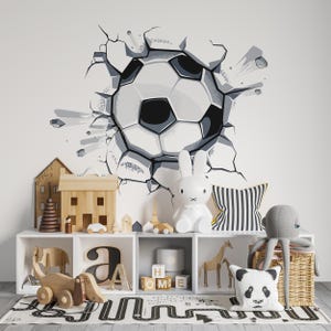 3D Soccer Ball Wall Decal, Breaking Wall Effect, Sports Room Decor, Boys Room Wall Sticker, Soccer Wall Art, Kids Bedroom Decoration soccer