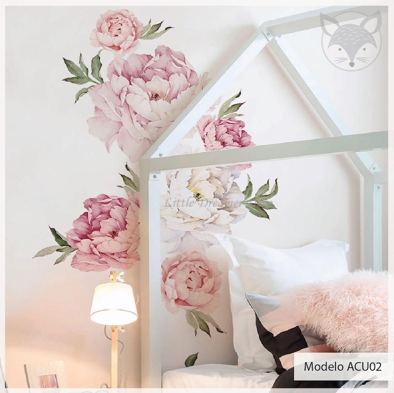Floral Peony Wall Decal for Nursery | Large Self-adhesive Removable ...