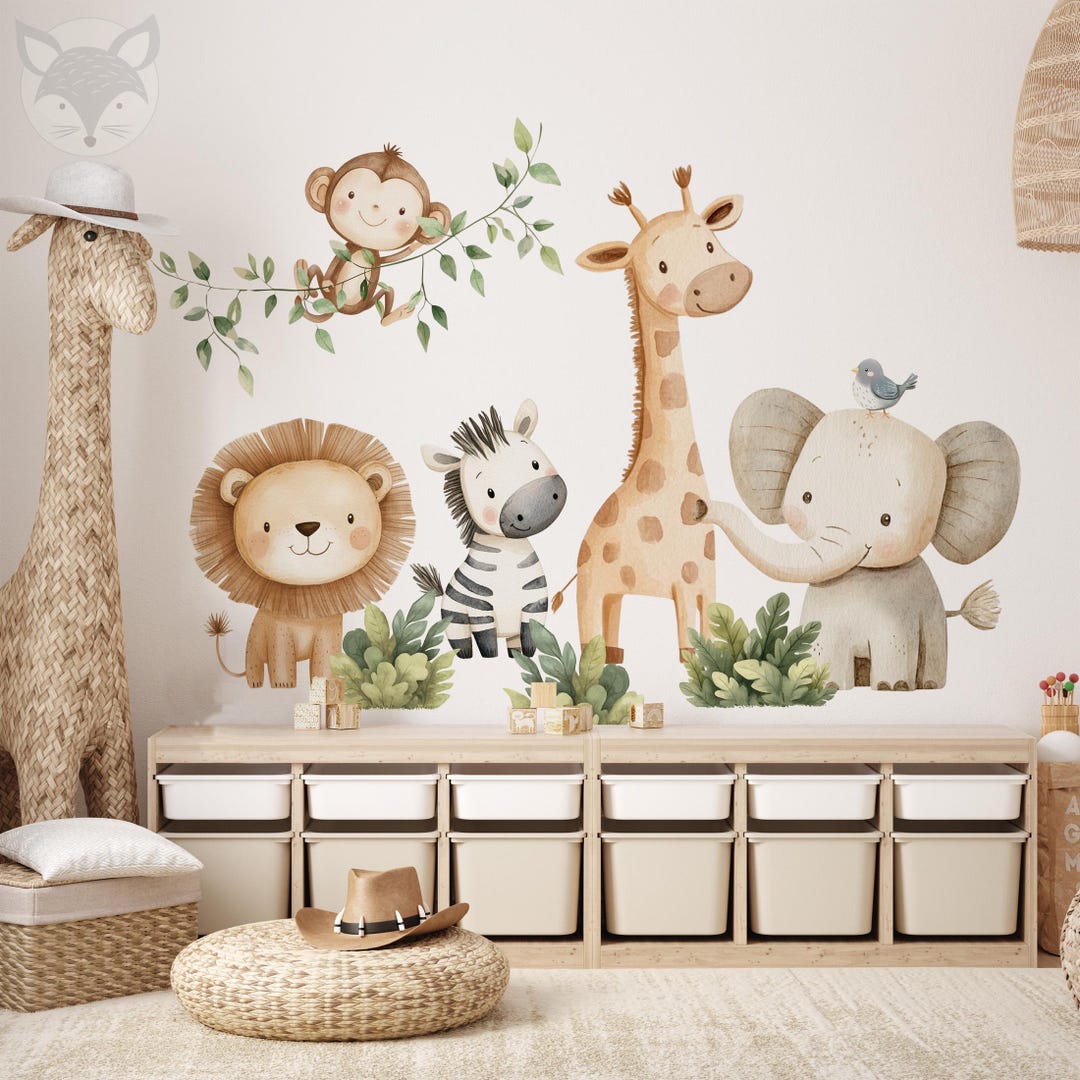Safari Animal Wall Decal, Self-adhesive Jungle Decor for Nursery and ...