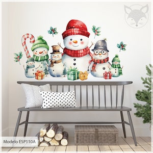 Christmas Snowman Wall Decals | Removable Holiday Vinyl Stickers | Festive Snowman Family for Christmas Home Décor, snowman wall stickers