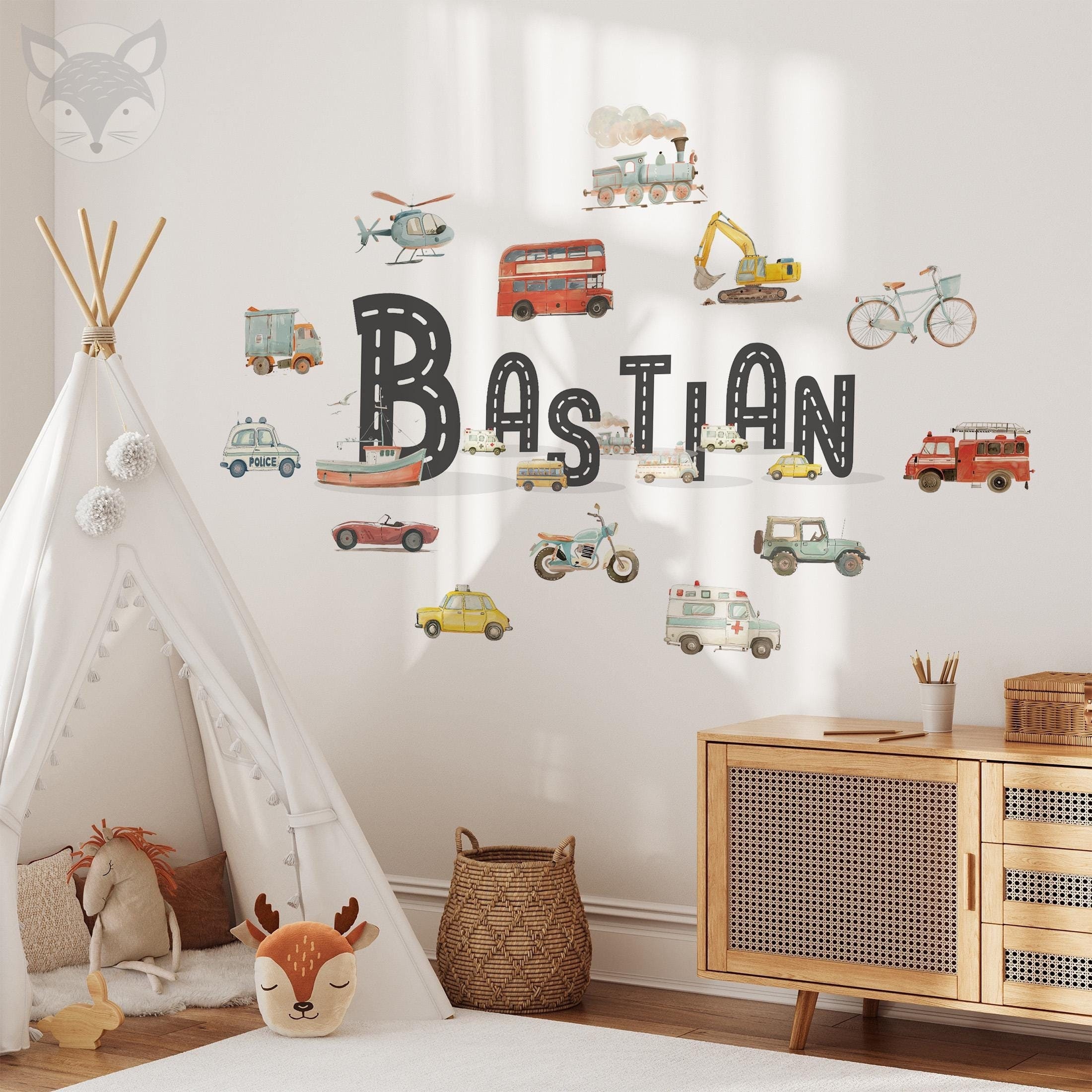 Custom Name Wall Decal for Kids, Boys Room Decor, Car and Truck Wall ...