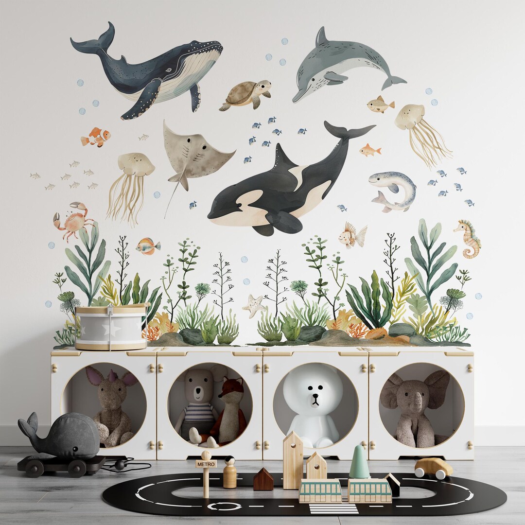 Under the Sea Nursery Wall Decals, Watercolor Ocean Animals Stickers ...