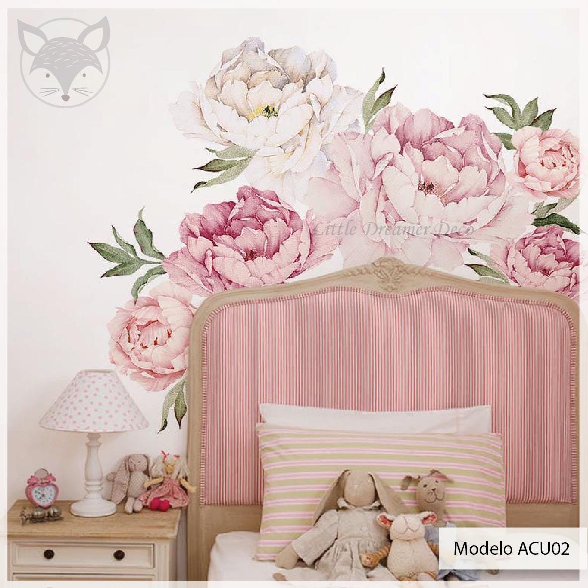 Floral Peony Wall Decal for Nursery | Large Self-adhesive Removable ...