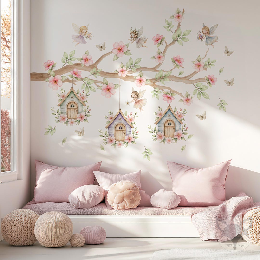 Fairy Wall Decals for Girls Room, Cherry Blossom Nursery Wall Decal ...