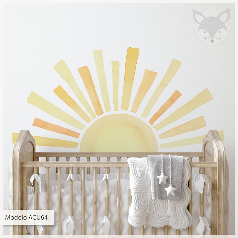 Watercolor Sun Rising Sun Wall Decal Watercolor Sun Sun Etsy