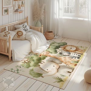 Safari Kinderteppich, Dschungeltiere Spielmatte, Kinderzimmer Teppich Babyzimmer Dekor, Süßes Safari Thema, Rechteckiger SpielzimmerTeppich, RUGREC019