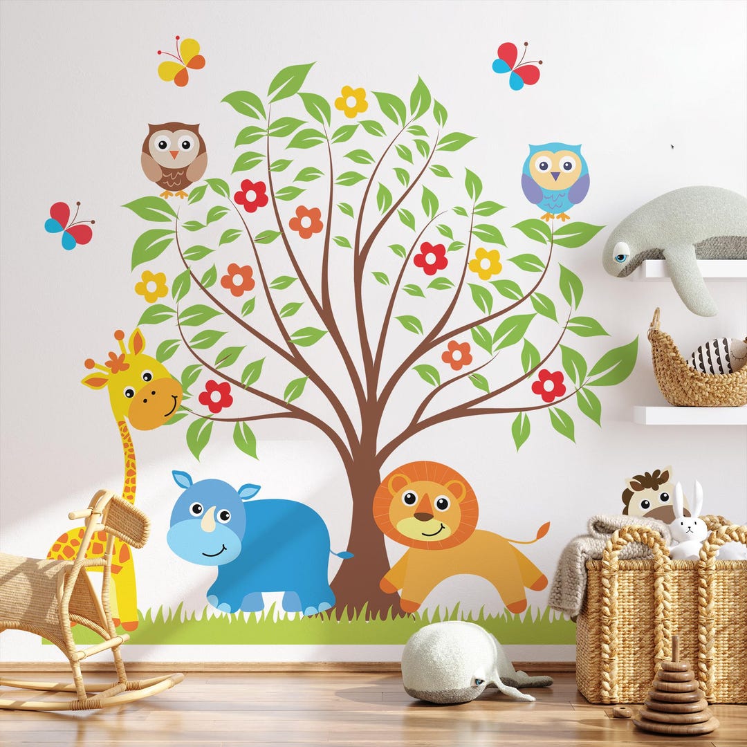 Colorful Jungle Safari Wall Decal - Self-adhesive Kids Room Sticker ...