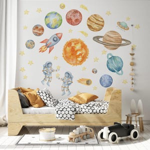 Outer Space Wall Decals, Planets and Rocket Wall Sticker for Nursery or Toddler Room, Astronaut and Stars Galaxy Vinyl Art, Space wall decor