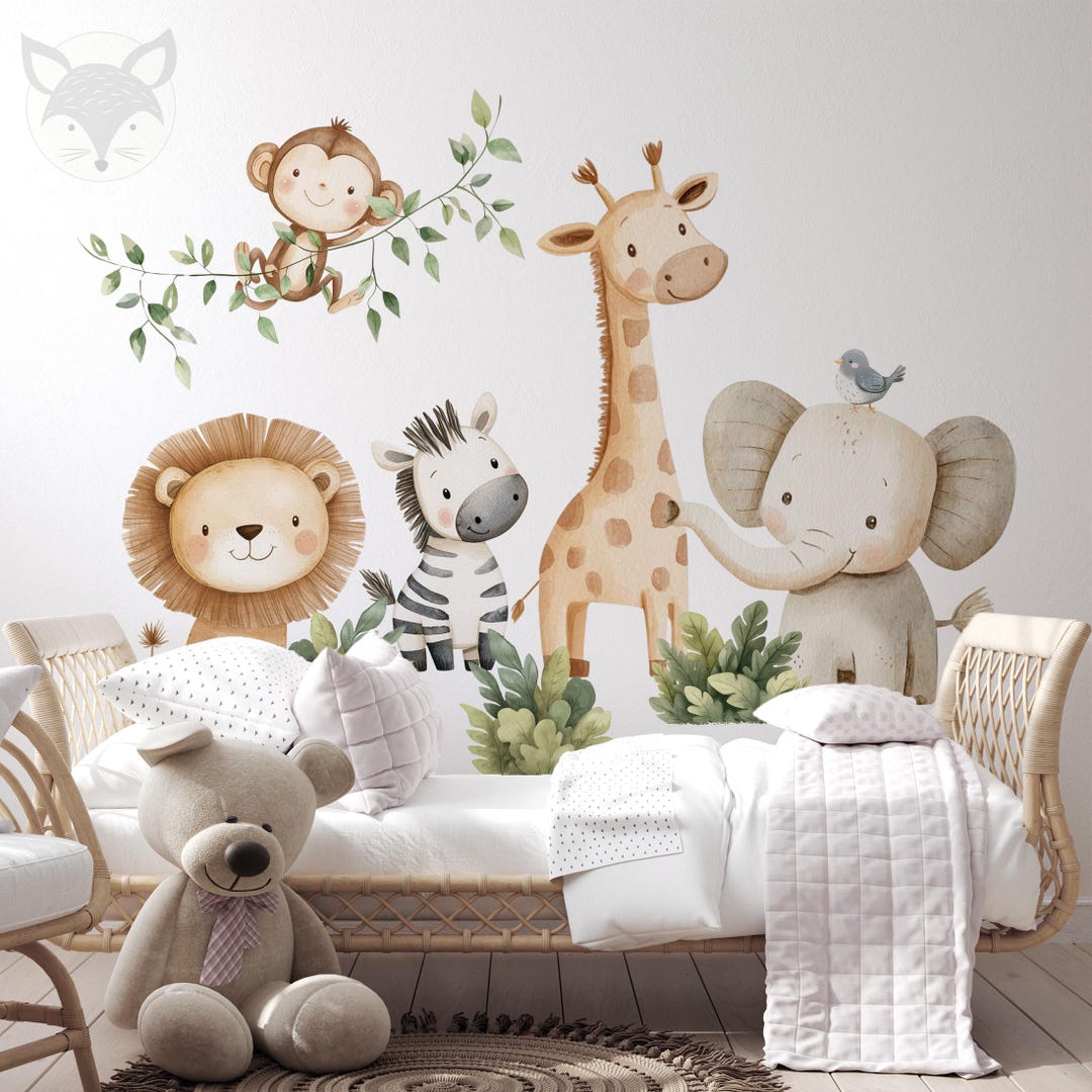 Safari Wall Decals for Kids, Jungle Animal Nursery Decor, Removable ...