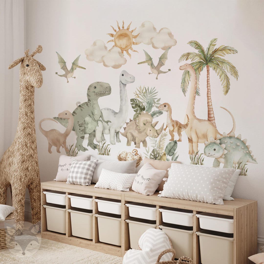 Watercolor Dinosaur Wall Decals, Pastel Dinosaur Wall Stickers, Kids ...