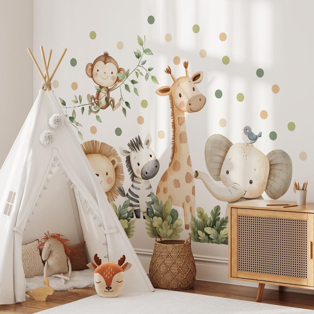 Safari Wall Decals for Kids, Jungle Animal Nursery Decor, Removable ...