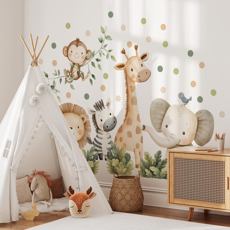 Safari Wall Decals for Kids, Jungle Animal Nursery Decor, Removable ...