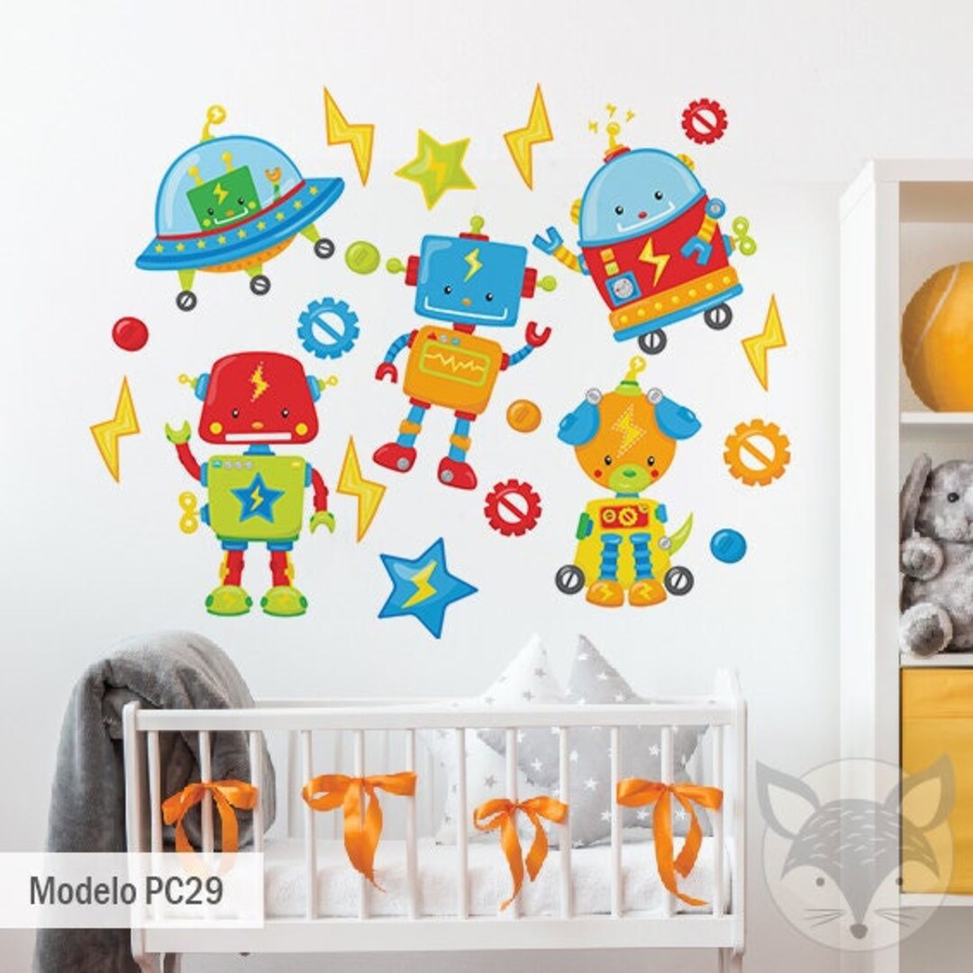 Robot Wall Decal, Boy Nursery Wall Decal, Baby Boy Wall Stickers